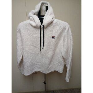 Fila Hoodie Sweatshirt WHITE Solid Long Sleeve Fleece Pullover Casual‎ Sz L